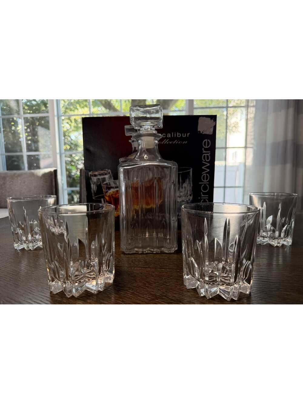 CIRCLEWARE EXCALIBUR COLLECTION 5 PIECE GLASS WHISKEY SET Open Box